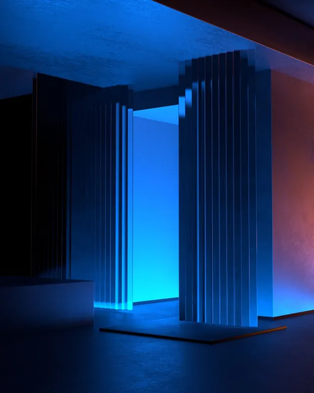 Blue Architectural Interior, minimal, geometric, dark