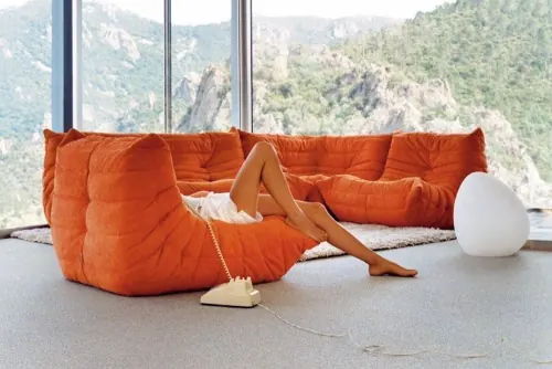 Orange Lounge Seating Interior, minimal, luxury, warm