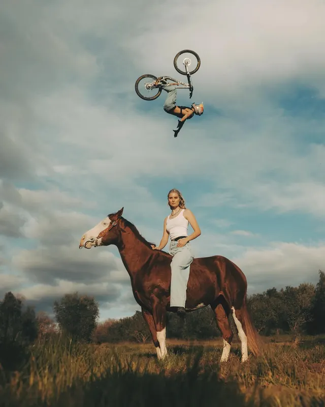 Surrealist Equestrian and BMX Composition, photographic, abstract, muted