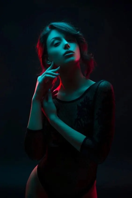 Cinematic Portrait with Neon Lighting, dark-mode, photographic, dark