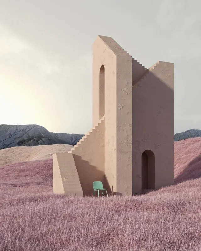Architectural Landscape Render, minimal, organic, muted