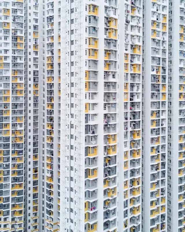 High-Rise Apartment Facade, minimal, geometric, light