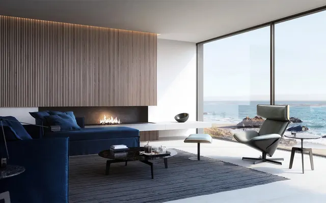 Modern Coastal Living Room Interior, minimal, luxury, muted