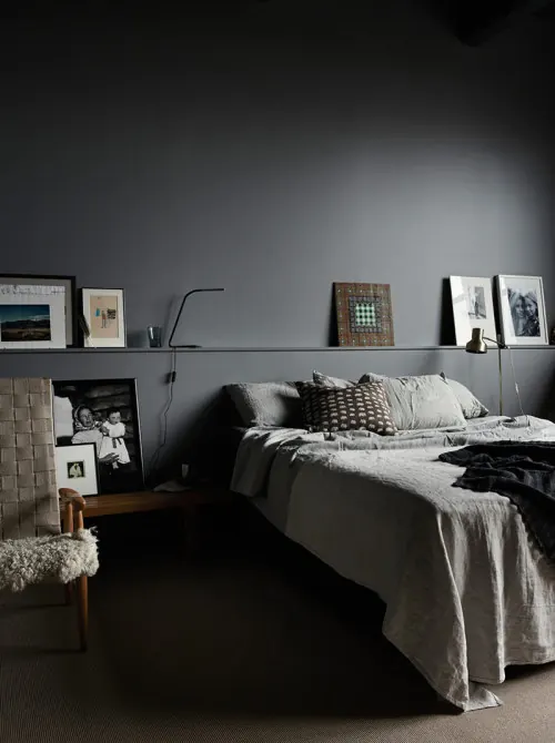Dark Minimalist Bedroom Interior, minimal, dark-mode, dark