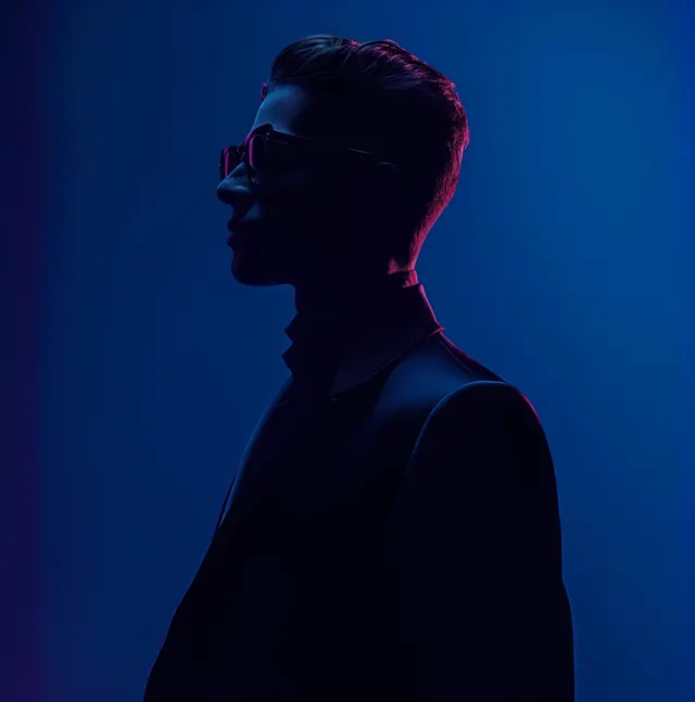 Profile in Blue and Red Light, dark-mode, abstract, dark