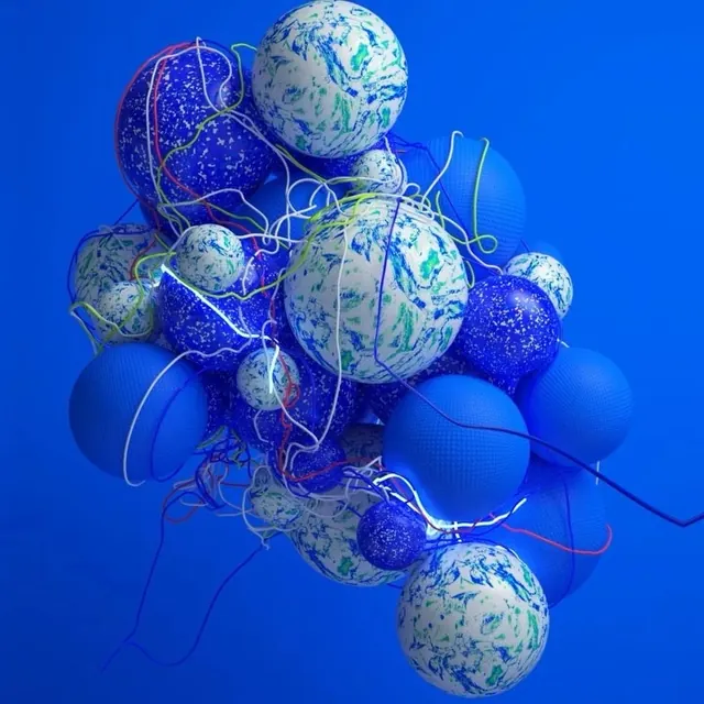 Abstract Blue Spheres Composition, organic, line-art, monochrome