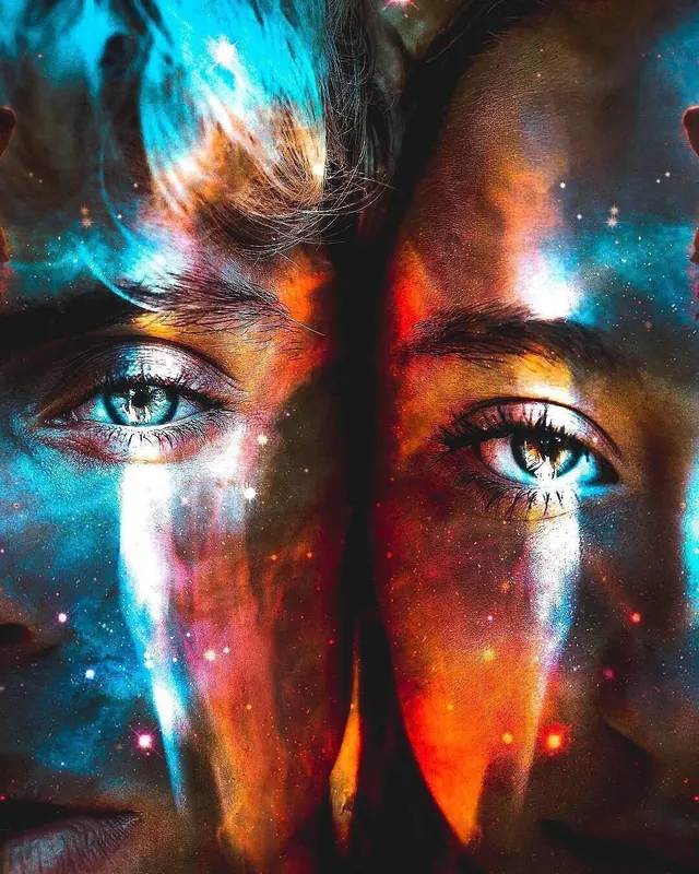 Abstract Portrait with Light Trails, abstract, gradient-heavy, vibrant