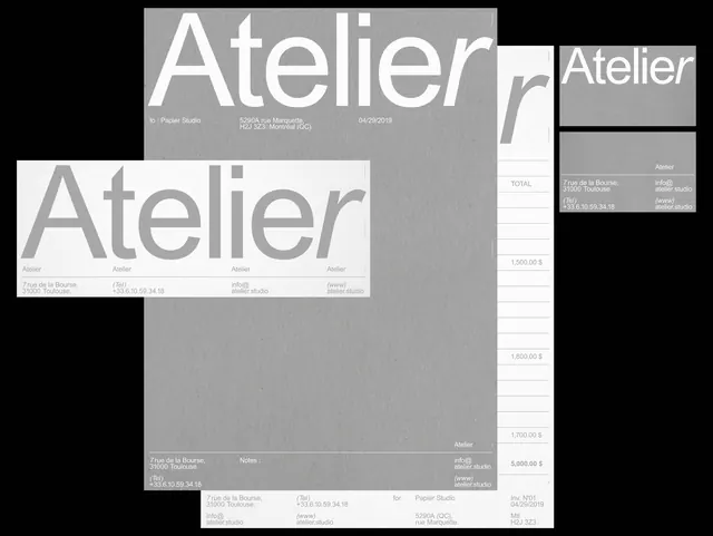Atelier Identity System, minimal, swiss, monochrome