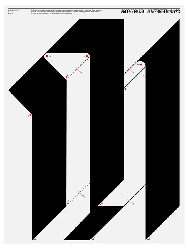 FH Fraktur Letter M, minimal, editorial, light