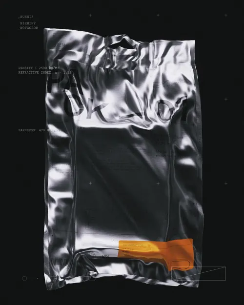 POK-101 metallic pouch, minimal, technical, dark