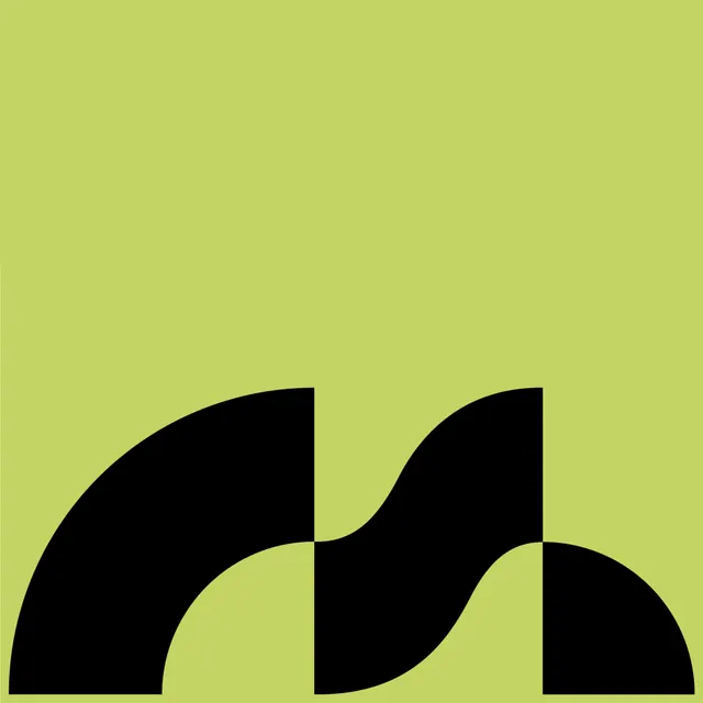 Abstract black form on green, minimal, geometric, vibrant