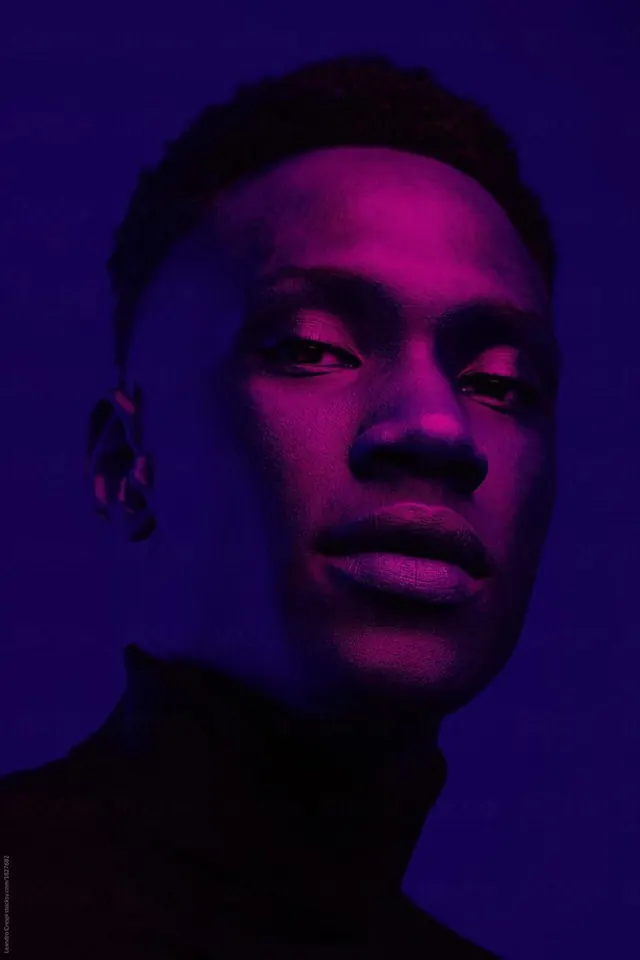 Portrait with Purple Lighting, dark-mode, photographic, dark