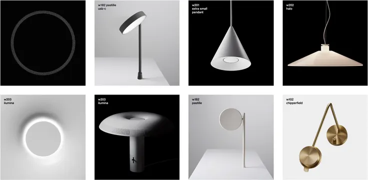 Minimalist Lighting Product Gallery, minimal, corporate-clean, monochrome