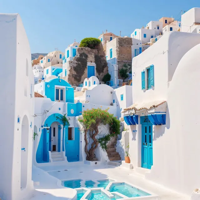 Santorini Architecture Photography, photographic, light-mode, high-contrast