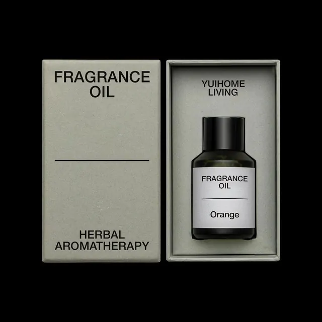 Yuihome Living Fragrance Oil Packaging, minimal, corporate-clean, light