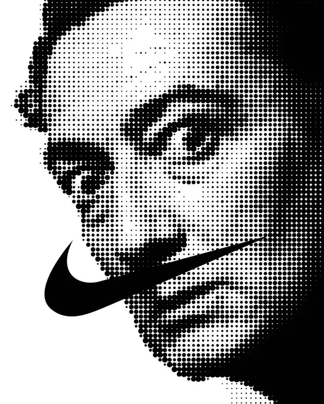 Dithered Portrait with Swoosh, brutalist, monochrome, monochrome