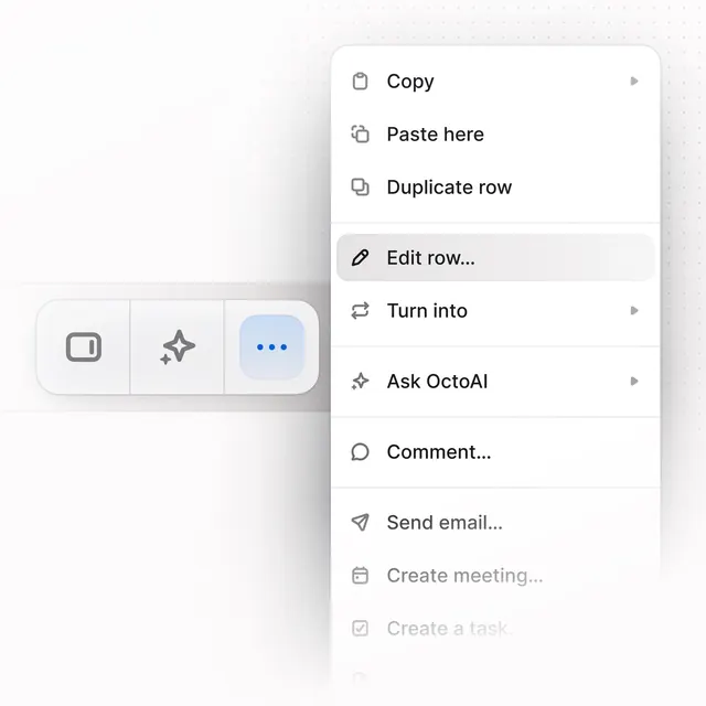 Contextual Action Menu UI, minimal, corporate-clean, light