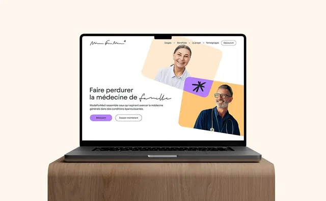 Healthcare platform hero with portrait asymmetry, minimal, playful, light