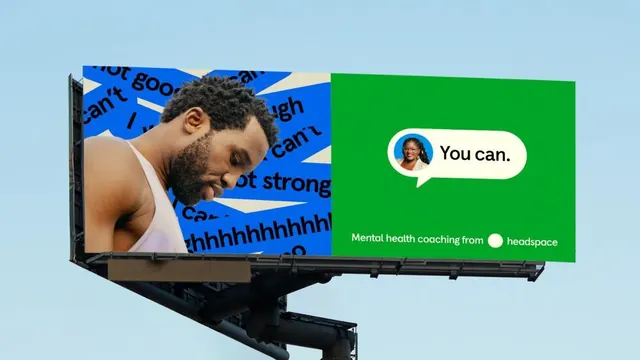Split-screen mental health coaching billboard, minimal, photographic, vibrant