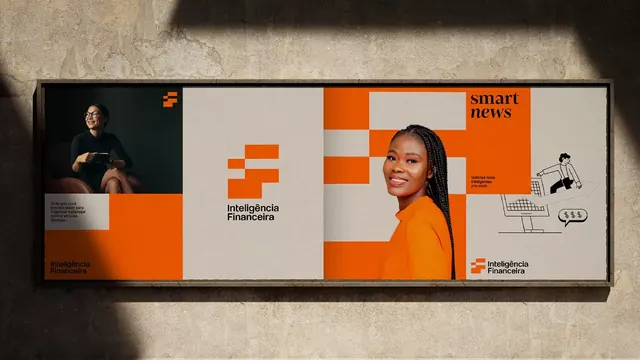 Corporate grid collage with orange accent blocks, minimal, corporate-clean, light