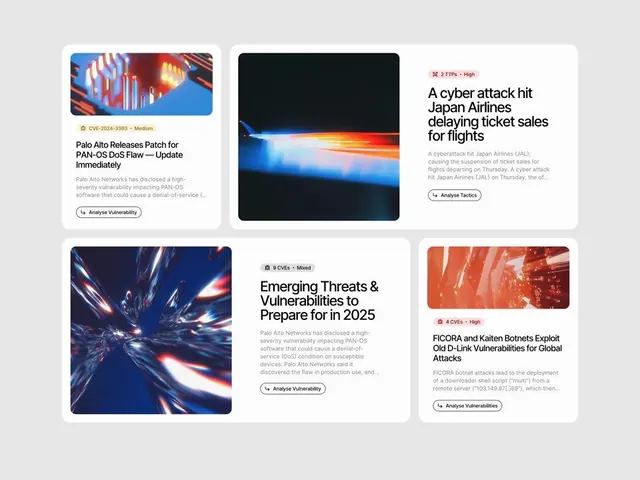 2x2 security-alert card grid with gradient overlays, dark-mode, gradient-heavy, dark