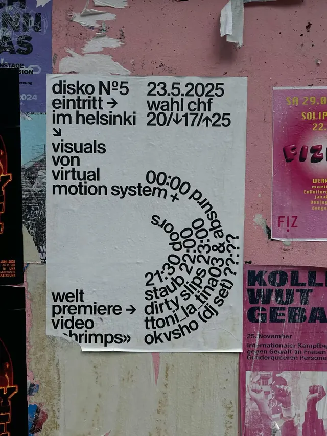 Disko N°5 event poster, brutalist, light