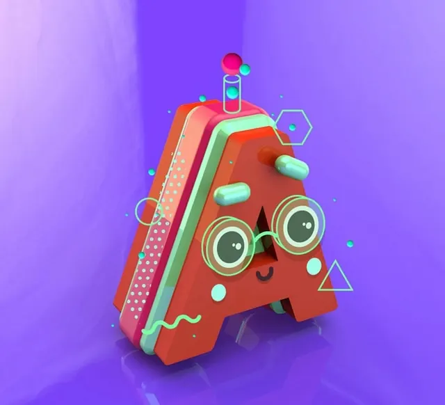3D Abstract Character Illustration, 3d-render, playful, vibrant