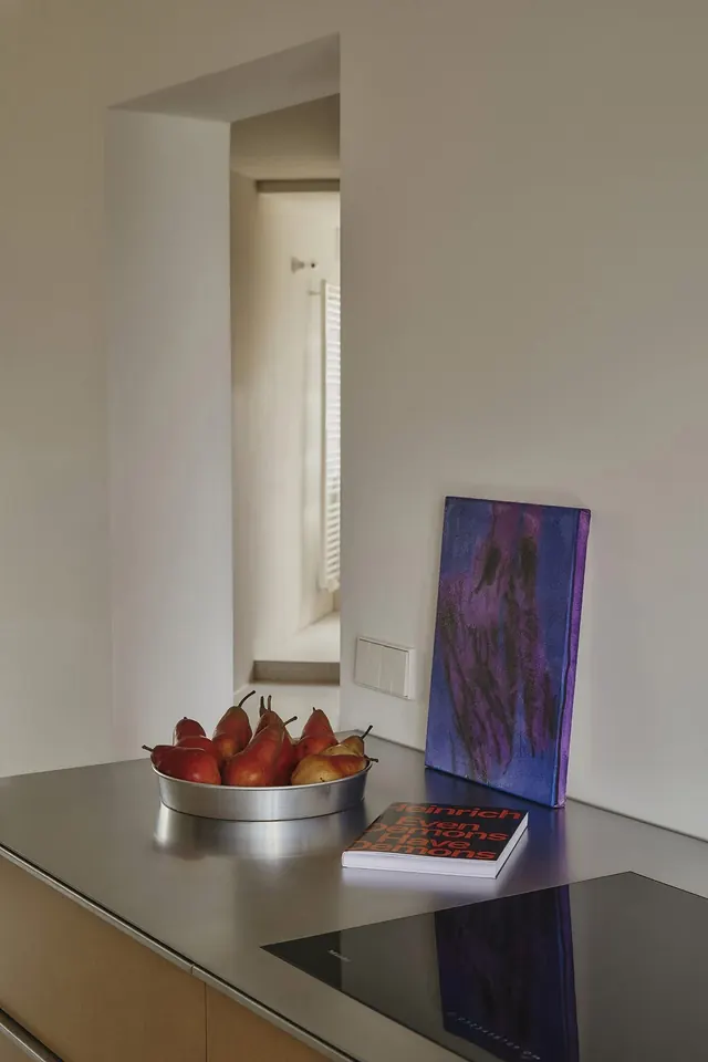 Minimalist interior product display with fruit, minimal, photographic, monochrome