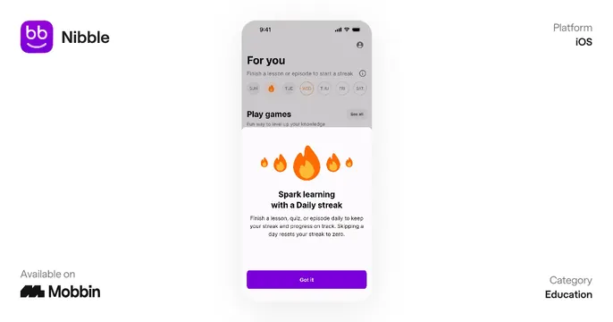 Nibble education app mobile onboarding, minimal, flat, light