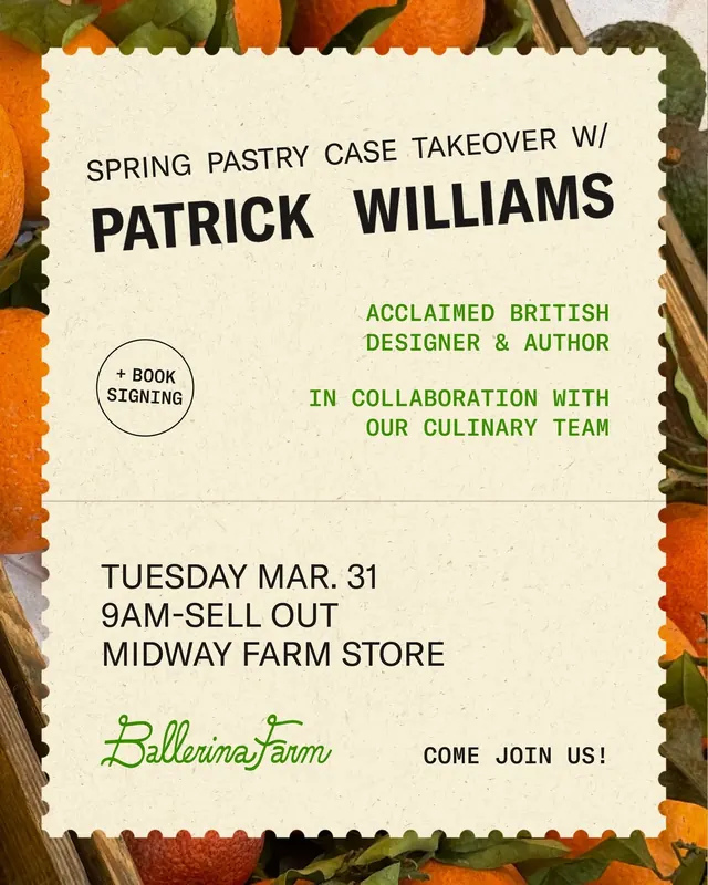 Vintage poster for pastry event with produce frame, editorial, organic, warm
