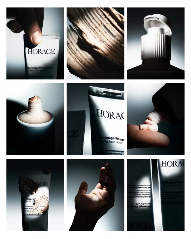 Horace Gentle Face Scrub, editorial, minimal, dark