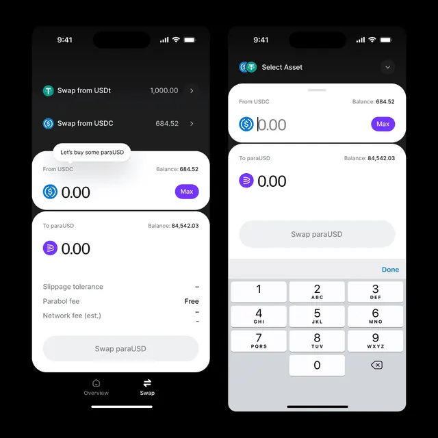Crypto swap UI dark mode interface, dark-mode, minimal, dark