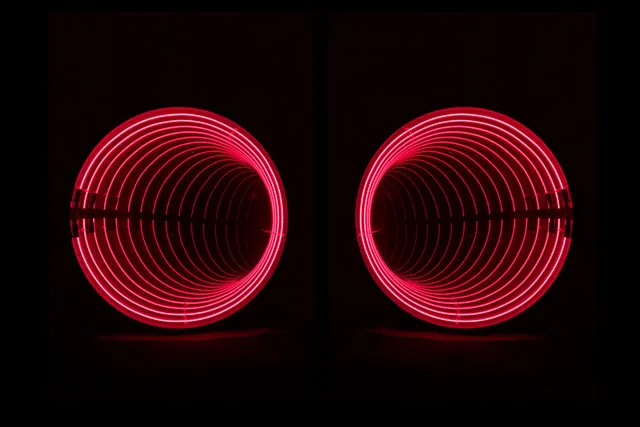 Red Neon Circular Light Tubes, minimal, dark-mode, dark