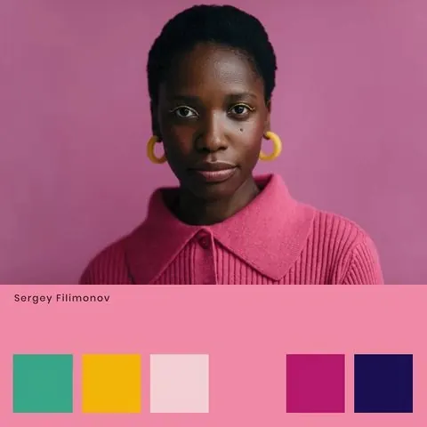 Portrait with Color Palette, minimal, flat, vibrant