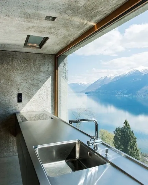 Modern Kitchen Interior with Mountain View, minimal, luxury, cool
