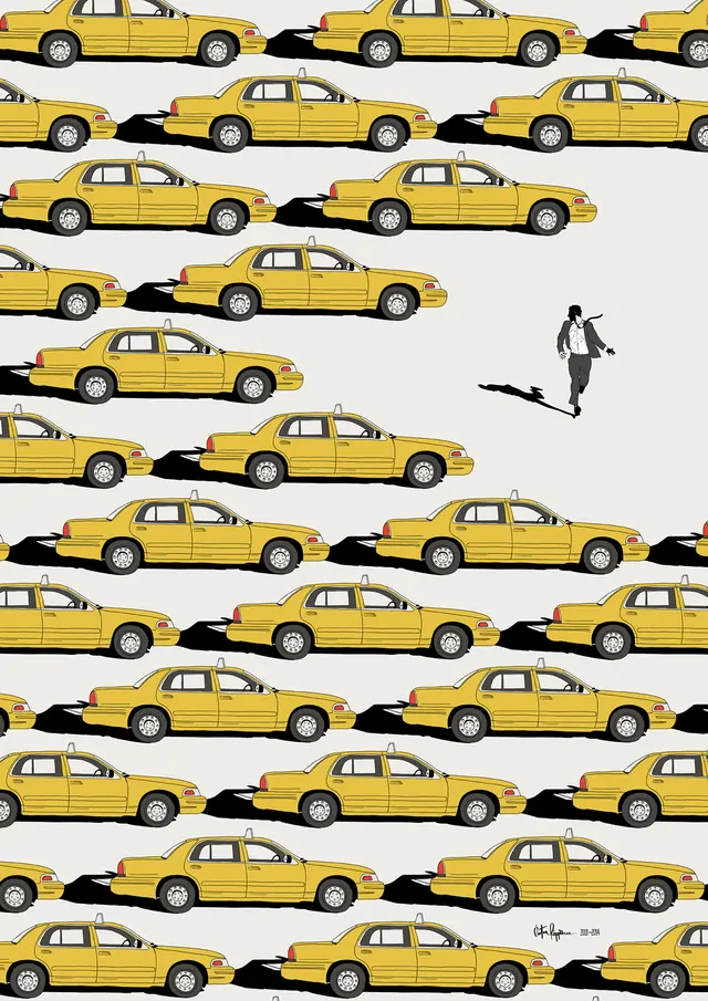 Yellow Car Pattern and Figure Composition, minimal, geometric, high-contrast