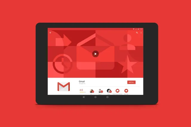 Red Tablet Interface Mockup, minimal, flat, high-contrast