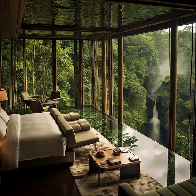 Modernist Forest Retreat Interior, luxury, minimal, dark