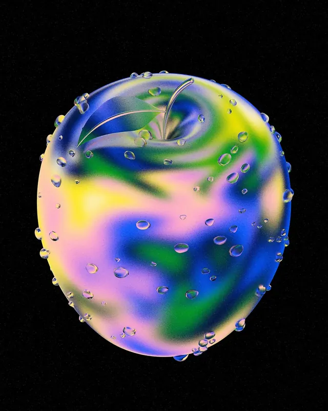 Iridescent Droplet Sphere, 3d-render, gradient-heavy, vibrant