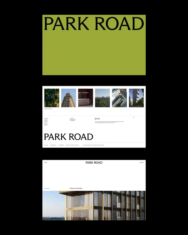 Park Road brand presentation, corporate-clean, geometric, high-contrast