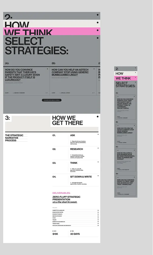 Strategic consulting multi-page layout, minimal, corporate-clean, dark