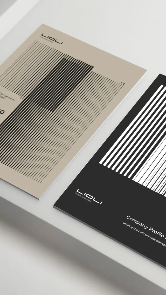 Lioli branding with linear stripe pattern, minimal, geometric, dark