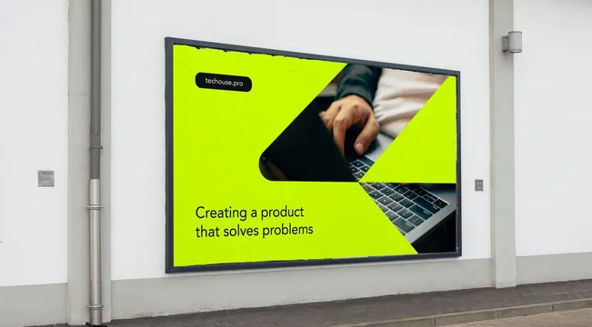 Techouse.pro neon yellow display ad, minimal, corporate-clean, vibrant
