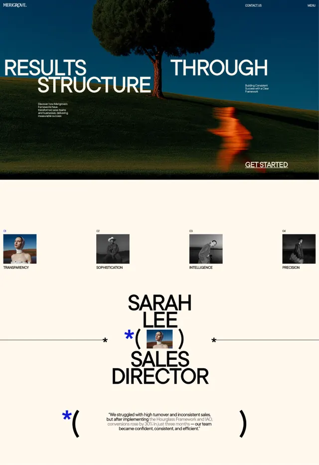 Portfolio hero with tree photograph and orange light trail, dark-mode, photographic, dark