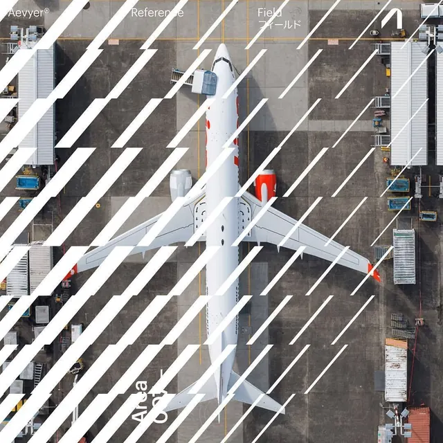 Aerial aircraft top-down composition, technical, minimal, light