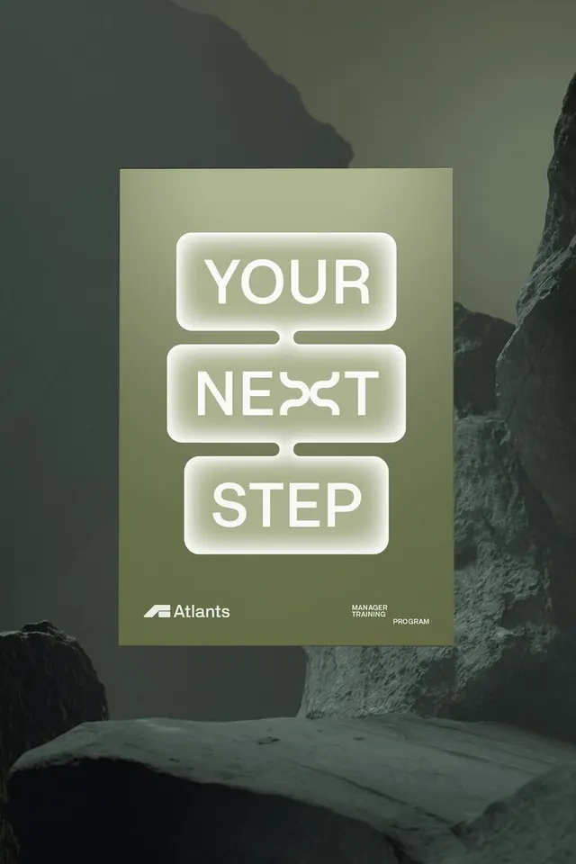 Neon-text instructional poster on dramatic rocky landscape, photographic, minimal, dark