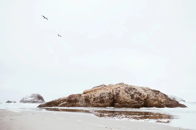 Coastal Rock Landscape, minimal, monochrome, light
