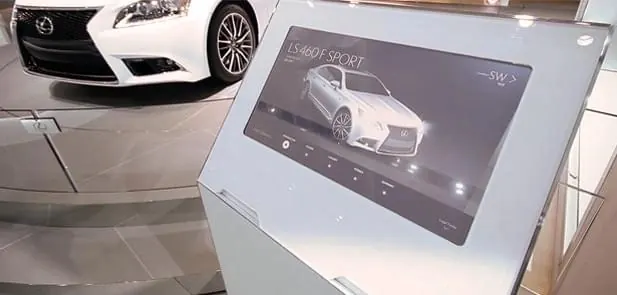 Automotive Display Kiosk, corporate-clean, minimal, light