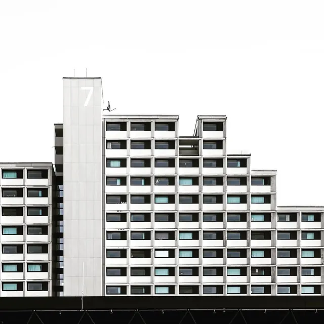 Modernist Office Building Architecture, minimal, geometric, monochrome