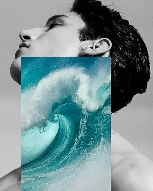 Surfer Portrait with Wave Overlay